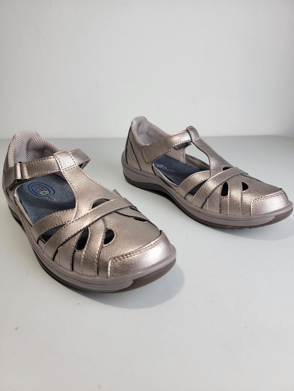 Orthofeet Juno Mary Jane Pewter Comfort Shoes Sandals Women's Sz 9.5M Adjustable - Picture 1 of 15